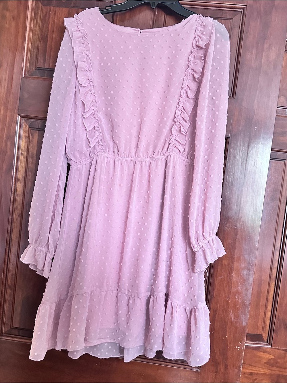 BCBG Girls Long Sleeve Ruffle Swiss Dot Dress - Pink